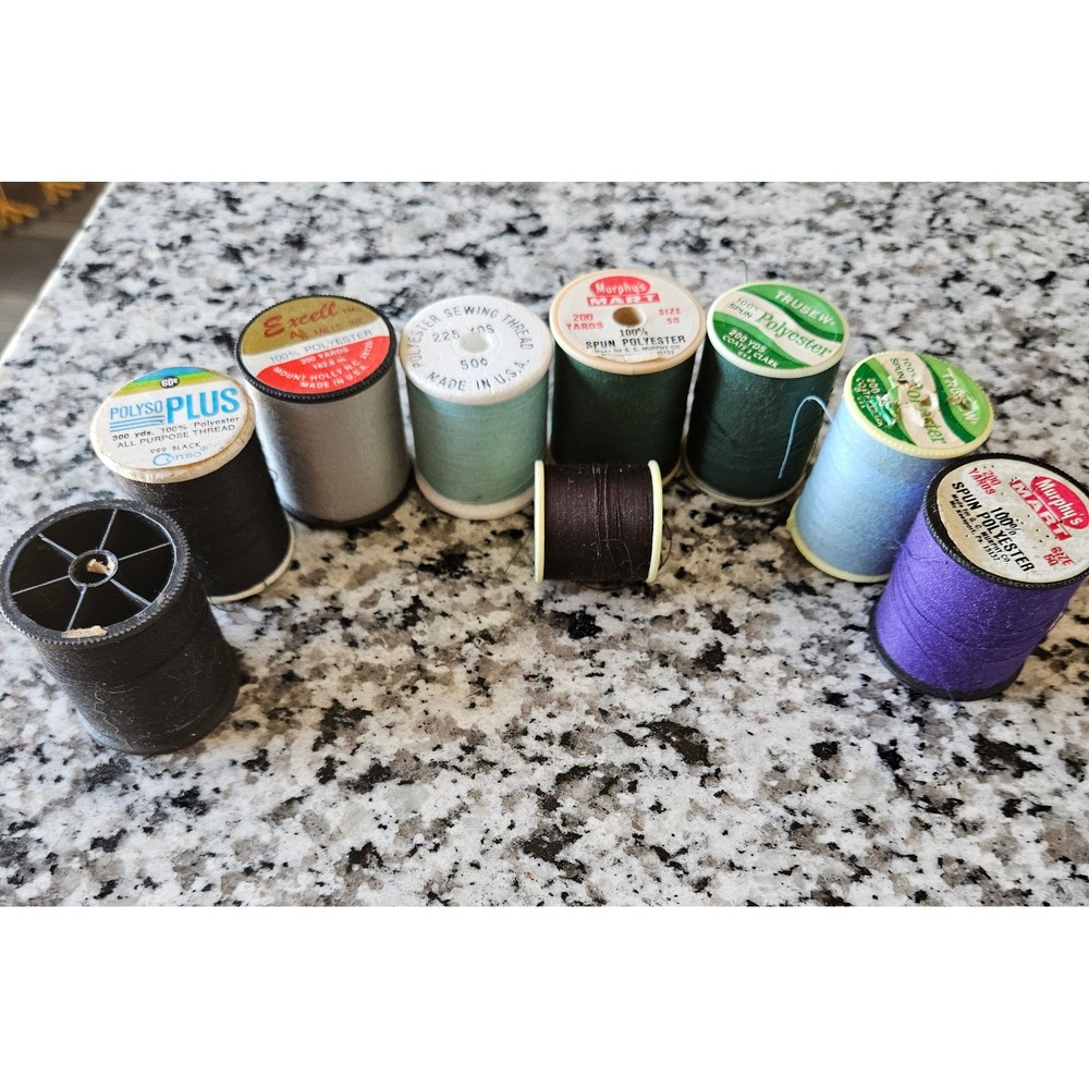 Vintage Sewing Thread Lot of 9 Spun Polyester Trusew Murphy Mart Mixed Colors
